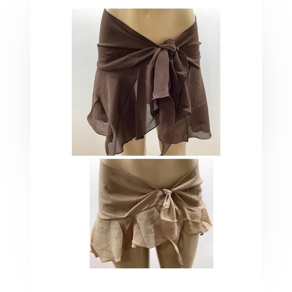 Zuliana Ruffle Tie Sarong Skirts Bundle of 2 Skirts Tan and Brown. - Picture 1 of 7